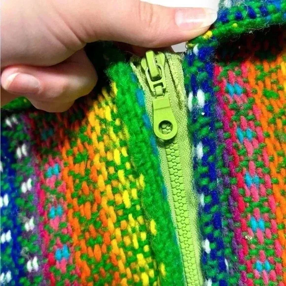 Unisex Ecuadorian 100% Wool Rainbow Cable Knit Full Zip Sweater - Picture 8 of 11